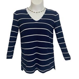Old Navy Tunic Sweater Top Womens Sz Large Navy Blue Striped V-Neck Long Sleeve